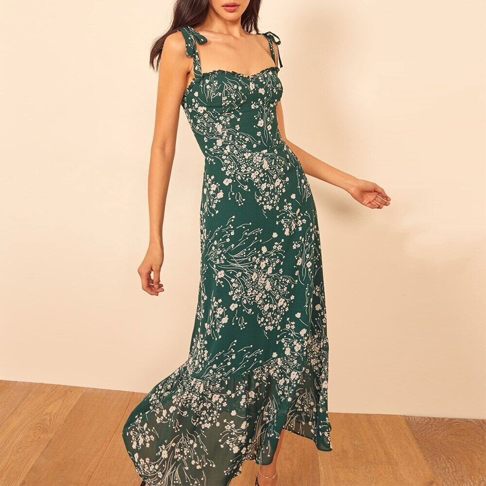 Reformation Nikita Green Floral Midi Dress